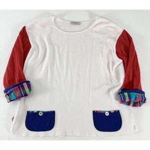 Margaret Winters Sweaters Top Women's L Crewneck Textured Knit USA Pocket